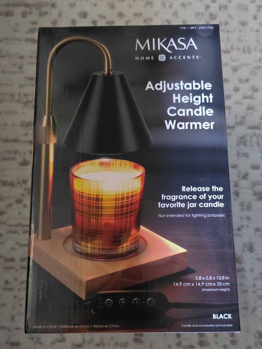 Mikasa Black and Gold Adjustable Candle Warmer with Wooden Base